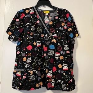 Coffee theme scrub top large